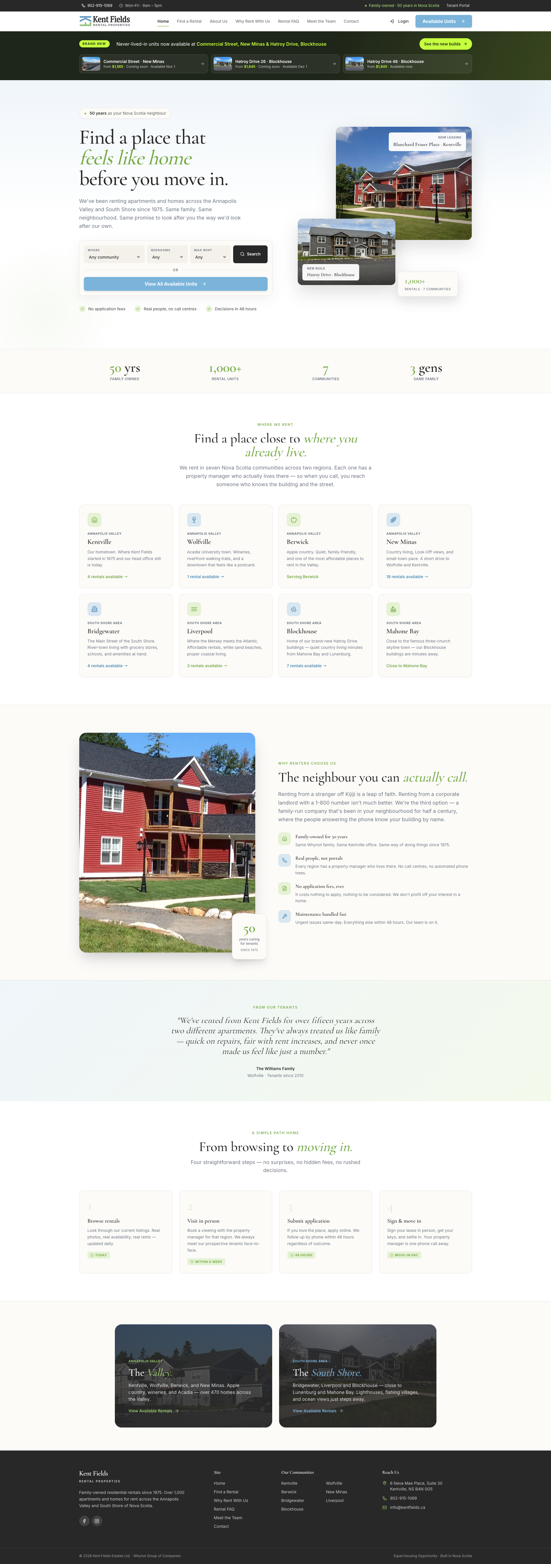 Kent Fields Rental Properties website
