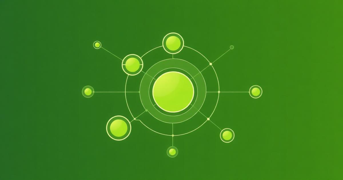 Abstract green illustration of a connected hub of circles representing integrated business tools